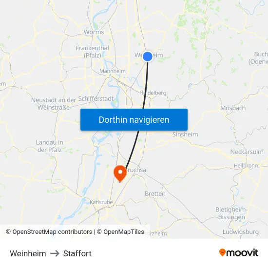 Weinheim to Staffort map