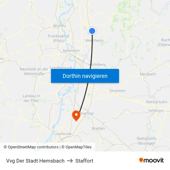 Vvg Der Stadt Hemsbach to Staffort map