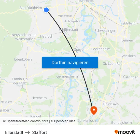 Ellerstadt to Staffort map