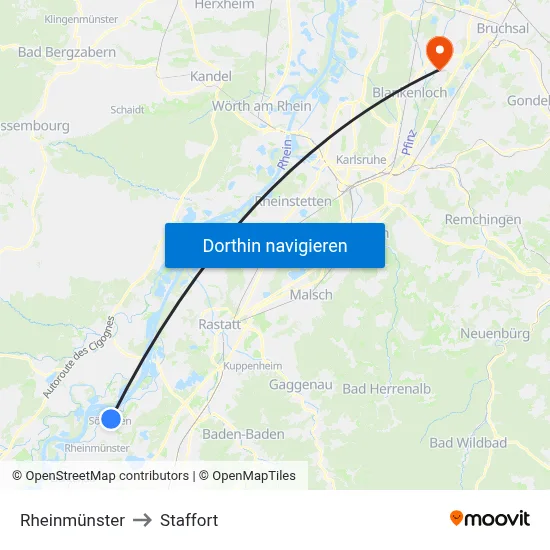 Rheinmünster to Staffort map