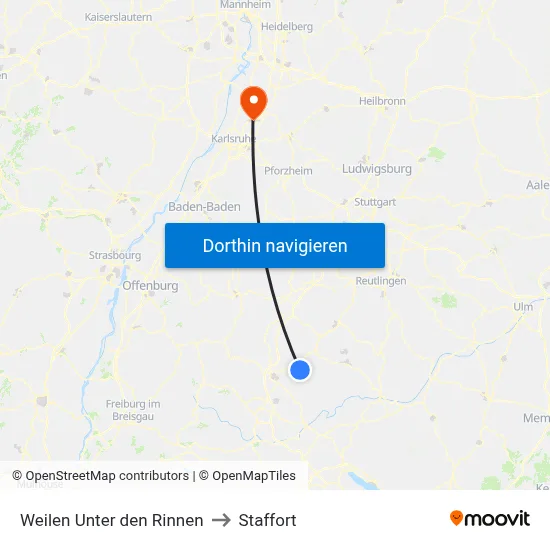 Weilen Unter den Rinnen to Staffort map