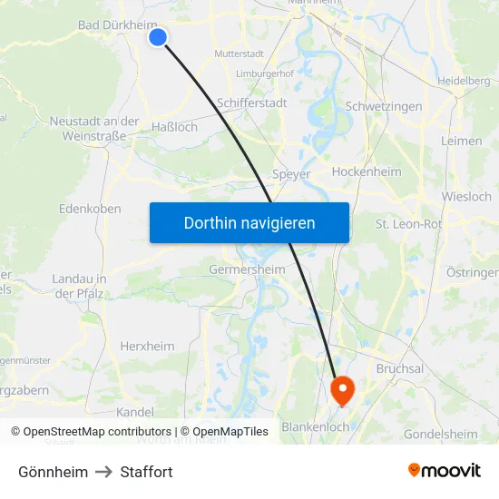 Gönnheim to Staffort map