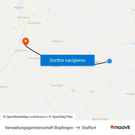 Verwaltungsgemeinschaft Bopfingen to Staffort map