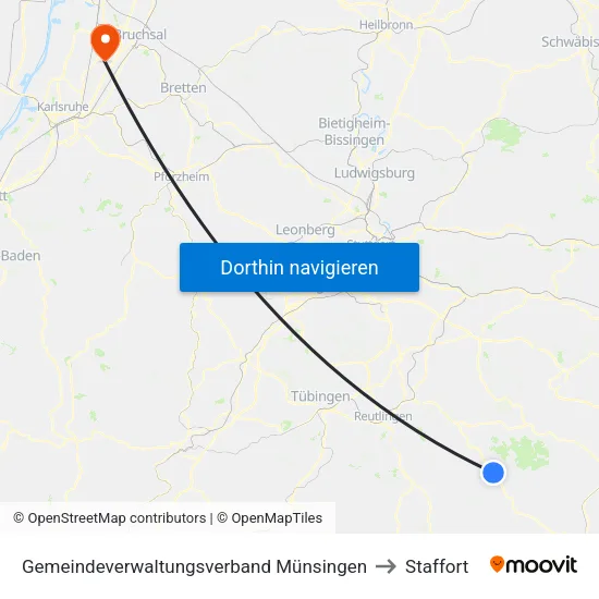 Gemeindeverwaltungsverband Münsingen to Staffort map