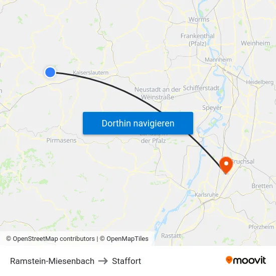 Ramstein-Miesenbach to Staffort map