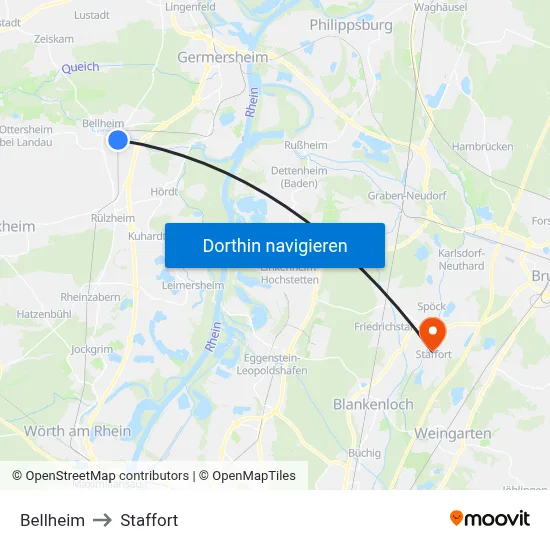 Bellheim to Staffort map