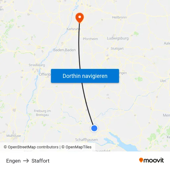 Engen to Staffort map