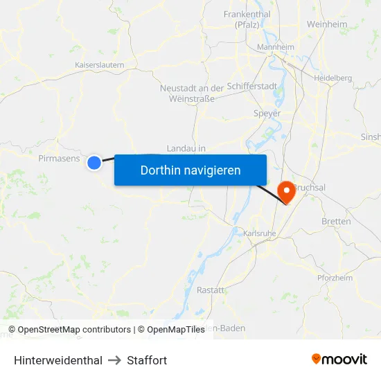 Hinterweidenthal to Staffort map