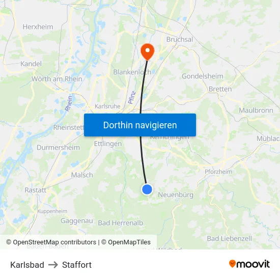 Karlsbad to Staffort map