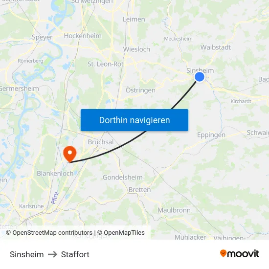 Sinsheim to Staffort map