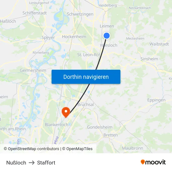 Nußloch to Staffort map