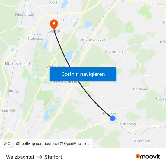 Walzbachtal to Staffort map