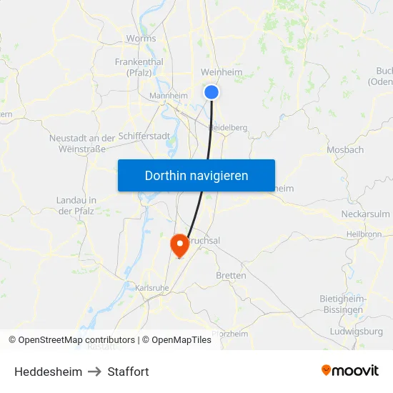Heddesheim to Staffort map