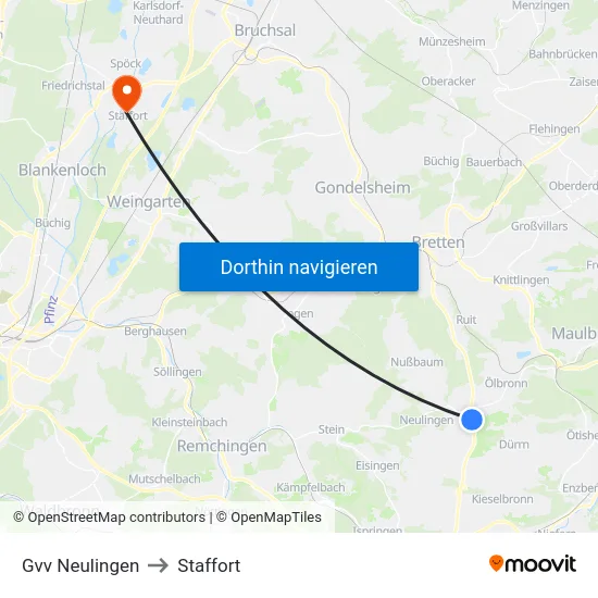 Gvv Neulingen to Staffort map