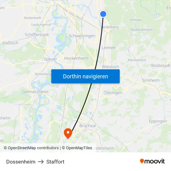 Dossenheim to Staffort map