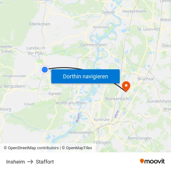 Insheim to Staffort map