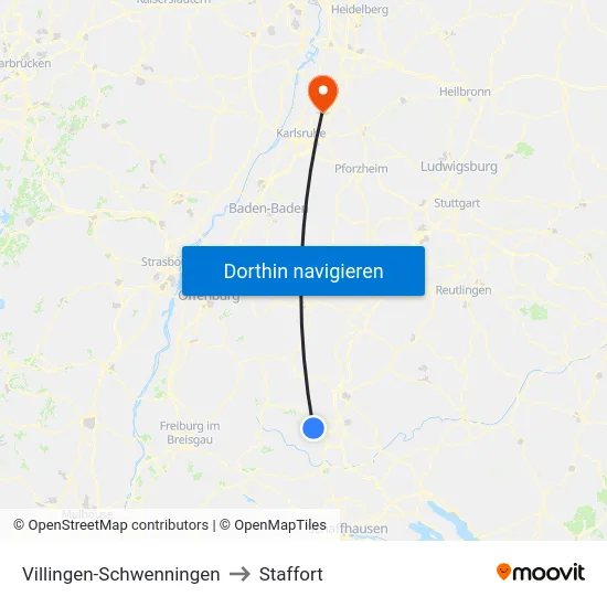 Villingen-Schwenningen to Staffort map