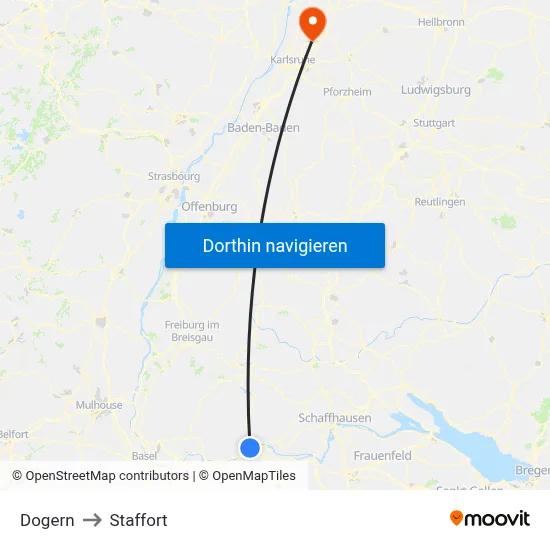 Dogern to Staffort map