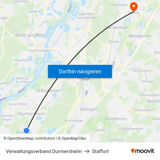 Verwaltungsverband Durmersheim to Staffort map