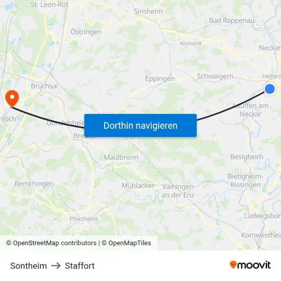 Sontheim to Staffort map