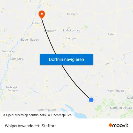 Wolpertswende to Staffort map