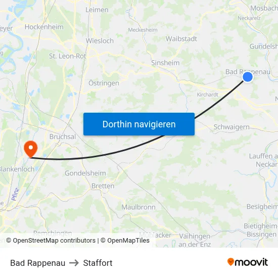 Bad Rappenau to Staffort map