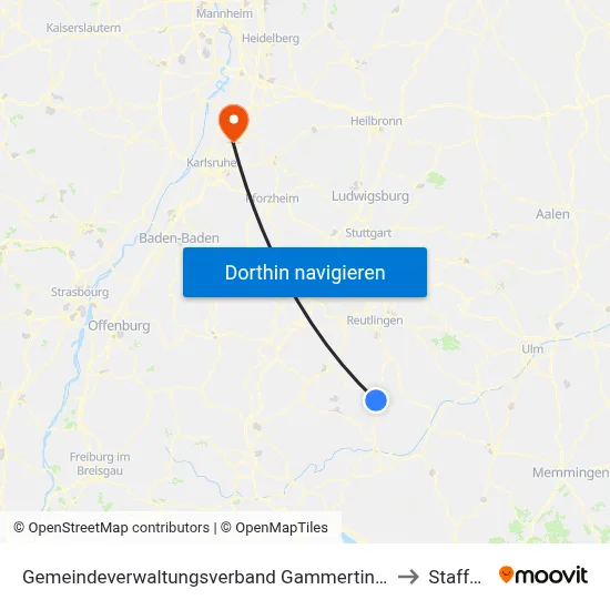 Gemeindeverwaltungsverband Gammertingen to Staffort map