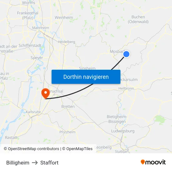 Billigheim to Staffort map