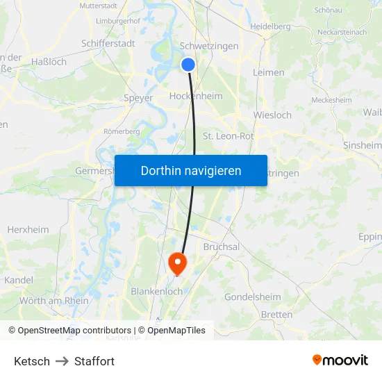 Ketsch to Staffort map