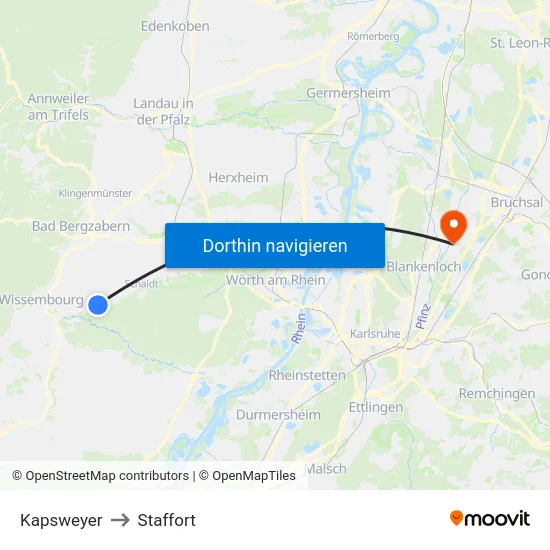 Kapsweyer to Staffort map