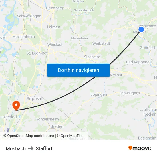 Mosbach to Staffort map