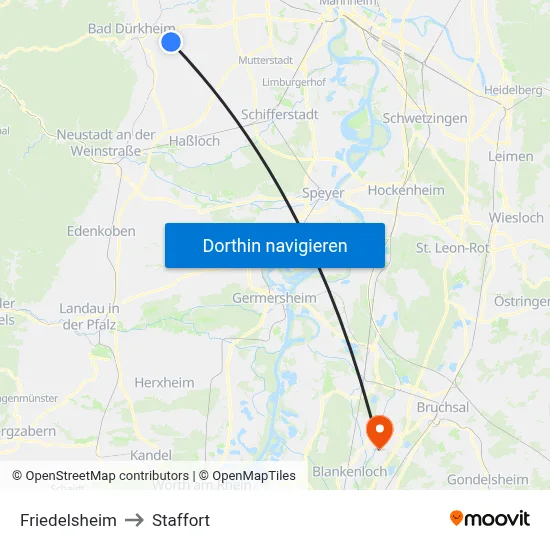Friedelsheim to Staffort map