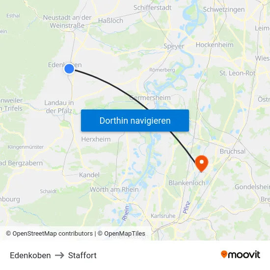Edenkoben to Staffort map