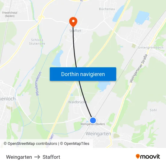 Weingarten to Staffort map