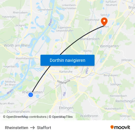 Rheinstetten to Staffort map