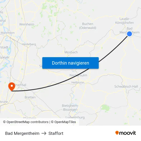 Bad Mergentheim to Staffort map