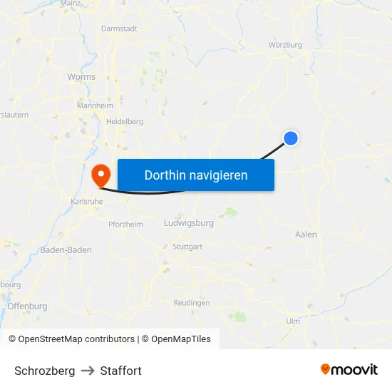 Schrozberg to Staffort map