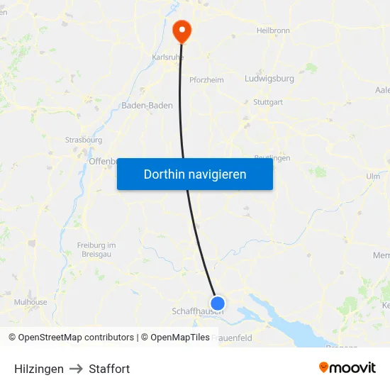 Hilzingen to Staffort map