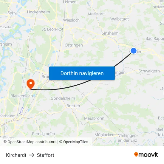 Kirchardt to Staffort map
