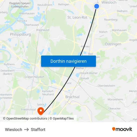 Wiesloch to Staffort map