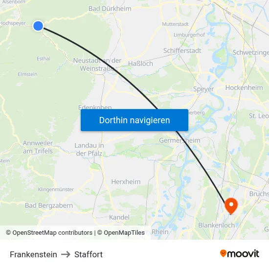 Frankenstein to Staffort map