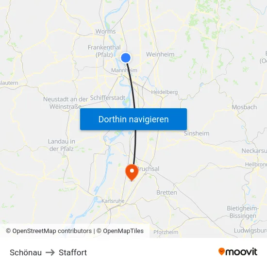 Schönau to Staffort map