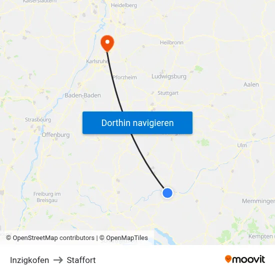 Inzigkofen to Staffort map