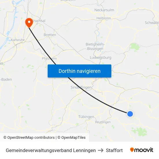 Gemeindeverwaltungsverband Lenningen to Staffort map