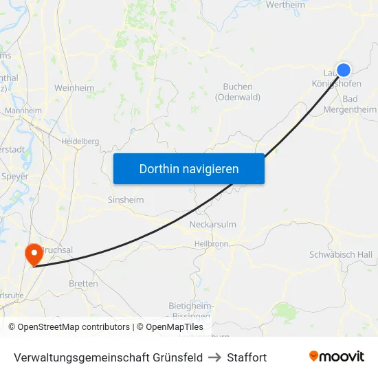 Verwaltungsgemeinschaft Grünsfeld to Staffort map
