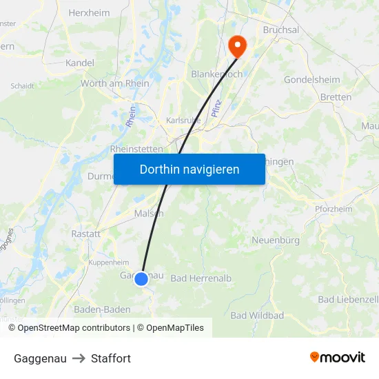 Gaggenau to Staffort map