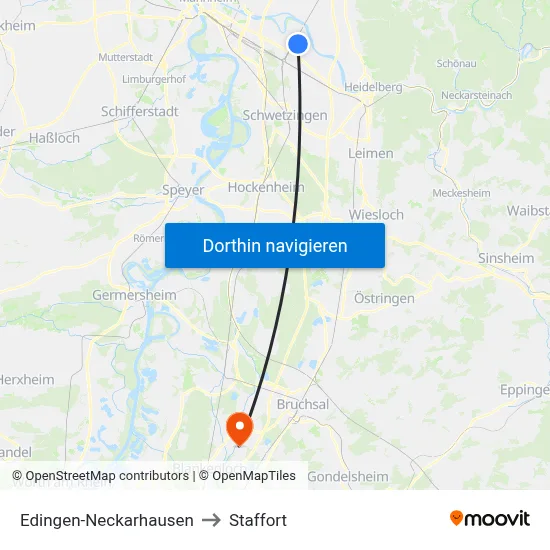 Edingen-Neckarhausen to Staffort map