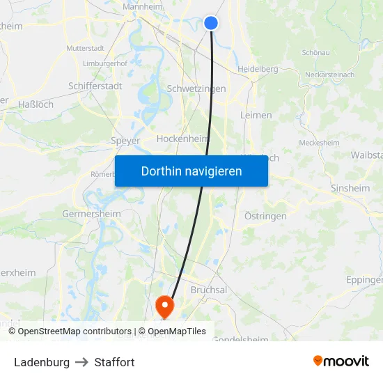 Ladenburg to Staffort map