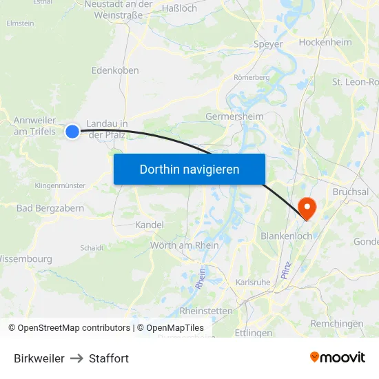 Birkweiler to Staffort map