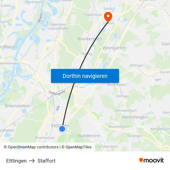 Ettlingen to Staffort map